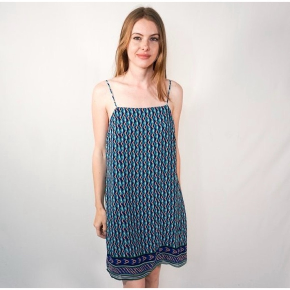 Anthropologie Maeve Silk Dress Geometric Print Spaghetti Straps Sundress Sz L